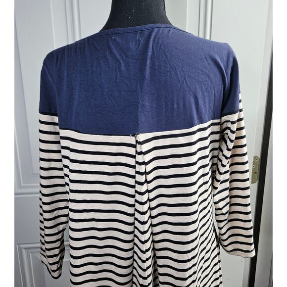🦃 Umgee Navy Cream Striped Casual Comfort Knit Dress 3/4 Sleeves Size Large - Picture 4 of 9